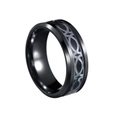 8mm black polished stainless steel ring with silver Celtic knot pattern at 45-degree angle - US 6 / Black