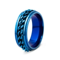 Mens blue stainless steel rotatable cuban chain spinner ring for stress relief - US 5 / Full Blue