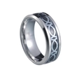 Polished silver titanium steel Celtic knot ring with black enamel inlay and beveled edges - US 6 / Silver