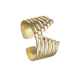 Detailed view of multilayer adjustable gold titanium steel ring with round bead accents - Adjustable Open / Gold