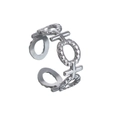 Detail of adjustable hollow ring featuring polished metal beads and cross pattern - Silver