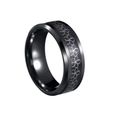 8mm black titanium steel ring featuring laser engraved floral patterns and beveled edges - US 6 / Black