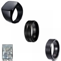 Three-piece black stainless steel ring set for men featuring signet and matte band styles - US 6 / Black