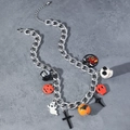Collana di Halloween color argento con ciondoli a forma di zucca, fantasma e teschi su pietra - Collana