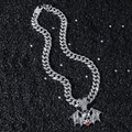 Hip hop bat skull pendant necklace with cuban chain and sparkling clear zircons - Silver Bat Style (With 50cm Cuban Chain)