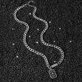 Collier chaîne gourmette en acier argenté pour homme avec pendentifs carrés gravés - Pendentif Plaque Carrée