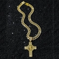 Collar de cadena cubana de oro hip hop con colgante de cruz y signo de dólar - Dorado (Con Cadena de Barba de Dragón)