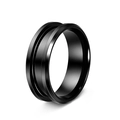 Minimalist black polished stainless steel ring with center groove for DIY inlay - Size 7 / Black Double Beveled