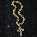 Collana hip hop con grande ciondolo a croce di cristallo e spessa catena cubana placcata oro - Oro (Croce Rotante) (Con Catena 50cm)