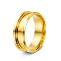 Polished golden stainless steel ring blank with a double-layered grooved design - Size 7 / Gold Double Beveled