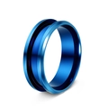 Polished blue stainless steel ring blank with double groove design for DIY jewelry - Size 7 / Blue Double Beveled