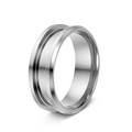 Silver 304 stainless steel ring blank with double stepped groove for DIY inlay - Size 7 / Silver Double Beveled