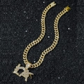 Cadena de eslabones cubanos dorada con colgante de letra AK brillante estilo hip hop - Dorado (Logo LA) - Cadena de 50cm