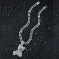 Collana cubana argentata hip hop con ciondolo a forma di orso con diamanti da uomo - Set di collane / Argento