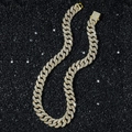 Collana cubana da 15mm in oro per uomo con tripla fila di strass e chiusura con diamanti - Oro-Collana (45cm)