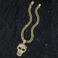 Iced out gold Cuban link chain with a diamond-encrusted skull wearing headphones pendant - With 50cm Chain / Gold (Skull)