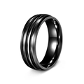 Schwarzer polierter Edelstahlring für Herren mit drei parallelen Ziernuten - Größe 7 / 8mm Schwarz Dreifachrille