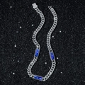 Heren 10mm Cuban chain met rechthoekige blauwe edelstenen en zilveren zirkoon zettingen - Zilver-Halsketting (45cm)