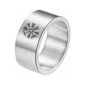 10mm brushed steel Viking Vegvisir ring with laser engraved runes in silver grey finish - US 7 / Viking Compass / Silver