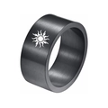 Black brushed titanium steel 10mm ring featuring a white sun totem ethnic symbol - US 7 / Sun / Black