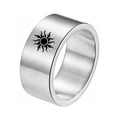 10mm brushed silver titanium steel ring with black sun burst rune pattern design - US 7 / Sun / Silver