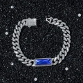 Heren 10mm cubaanse schakelarmband met zirkonia en blauwe saffiersteen in het midden - Zilveren Armband (20cm)