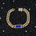 Hip hop cubaanse schakelarmband goud met blauwe baguette steen en pavé diamanten - Gouden Armband (20cm)
