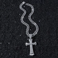 Iced Out Hip-Hop-Schmuckset mit Zirkonia-Panzerkette und großem Kreuzanhänger - Silbernes Kreuz Halskette Set (50cm)