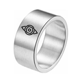 10mm brushed steel ring featuring a black mystical Eye of Agamotto symbol - US 7 / Eye / Silver