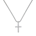 Macro di catena tennis argento con pendente a croce con diamanti a cuore da uomo - Croce Cuore Con Catena Tennis / Argento