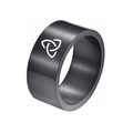 10mm matte black titanium steel ring featuring a white Celtic Triquetra knot symbol - US 7 / Triquetra / Black