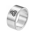 10mm brushed stainless steel ring with laser engraved black Celtic Triquetra knot - US 7 / Triquetra / Silver