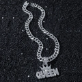 Collana cubana ghiacciata in argento con ciondolo QUEEN e corona per uomo hip hop - Collana Completa / Argento (Corona QUEEN) - Con Maglia Cubana