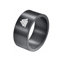 10mm dark grey brushed titanium steel ring with white Valknut Nordic viking symbol - US 7 / Valknut / Black