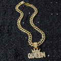 Collana cubana hip hop d'oro con ciondolo corona QUEEN ghiacciato su sabbia nera - Collana Completa / Oro (Corona QUEEN) - Con Maglia Cubana