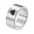 10mm brushed titanium steel ring featuring black Valknut Nordic symbol on silver finish - US 7 / Valknut / Silver