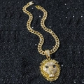 Collana hip hop da uomo con ciondolo testa di leone dorata e catena cubana con zirconi - Oro (Testa di Leone) Con Catena da 50cm