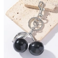 Creative black resin cherry keychain pendant with polished silver alloy ring and lobster clasp - Silver (Black Cherry)