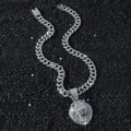 Collana hip hop da uomo con maglia cubana e ciondolo testa di leone con strass lucidi - Argento (Testa di Leone) - Con Catena da 50cm