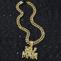 Goldene Cuban Link Kette mit glitzerndem SELF MADE Anhänger für coolen Hip-Hop-Style - Gold (Mit 50cm Kette)