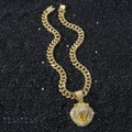 Collana hip hop con ciondolo a testa di leone dorata e cristalli su catena cubana - Oro (Testa di Leone) - Con Catena da 50cm