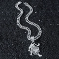 Collana con pendente a leone hip hop con catena cubana argento per uomo - Set Ciondolo Leone / Argento