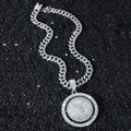 Men's hip hop Cuban chain with rotating iced out angel coin pendant and pavé zircons - Necklace Set / Silver (Rotating Angel) - Longxu Chain