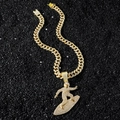 Iced out gold Cuban link chain with a surfer boy pendant encrusted with white crystals - Gold Set