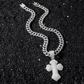Hip Hop Cuban Link Halskette für Herren mit großem Zirkonia Kreuzanhänger iced out - 50cm Kette / Silber (Kreuz)