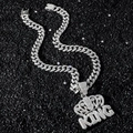 Collana cubana da uomo in argento con pendente corona KING e zirconi su sfondo scuro - Argento (Corona KING) - Con Catena