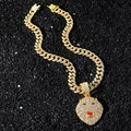 Pendente testa di leone d'oro hip hop con catena cubana ghiacciata per uomo stile audace - Testa di Leone Con Catena 50cm / Oro