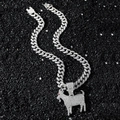 Hip-Hop-Kubakette in Silber mit Ziegen-Anhänger und Zirkonia auf schwarzem Kristallgrund - Silber (Ziegenstil Mit 50cm Kette)