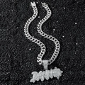 Men's hip hop silver iced out Cuban chain necklace with PANNO letter pendant - 50cm Chain / Silver (Letter DANN)