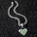 Men's hip hop silver Cuban link chain necklace with a green EKG heart headphone pendant - Silver / With 50cm Chain